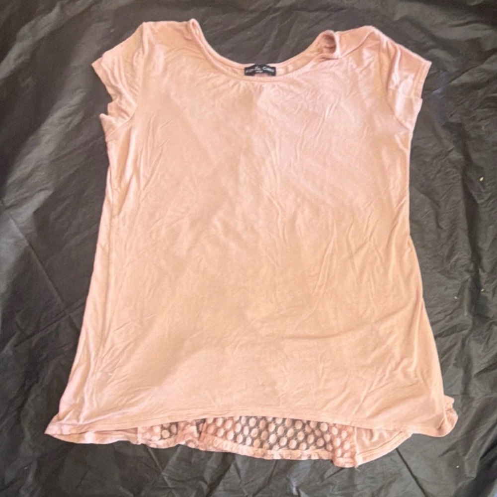 Kim & Cami Light Pink Short Sleeve Top with Layered Hem
